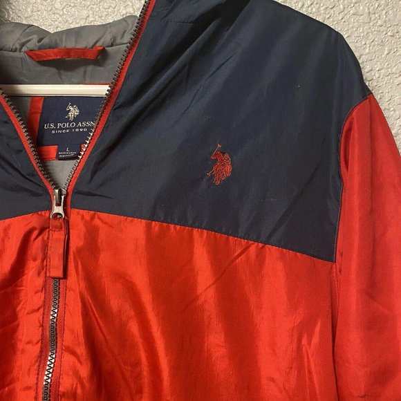 US Polo ASSN Jacket Mens Large Blue Red Full Zip 100% Polyester Hooded - Picture 4 of 6